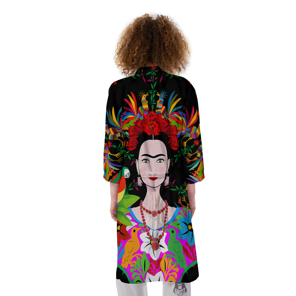 Floral And Frida Kahlo Print Kimono-grizzshop