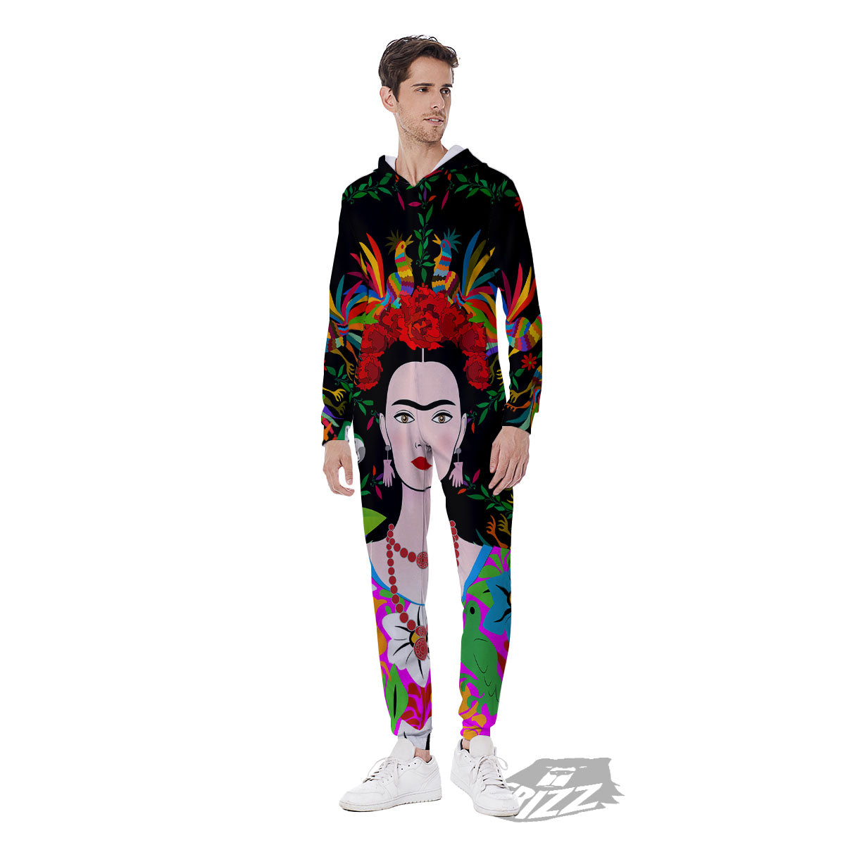 Floral And Frida Kahlo Print Men's Jumpsuit-grizzshop