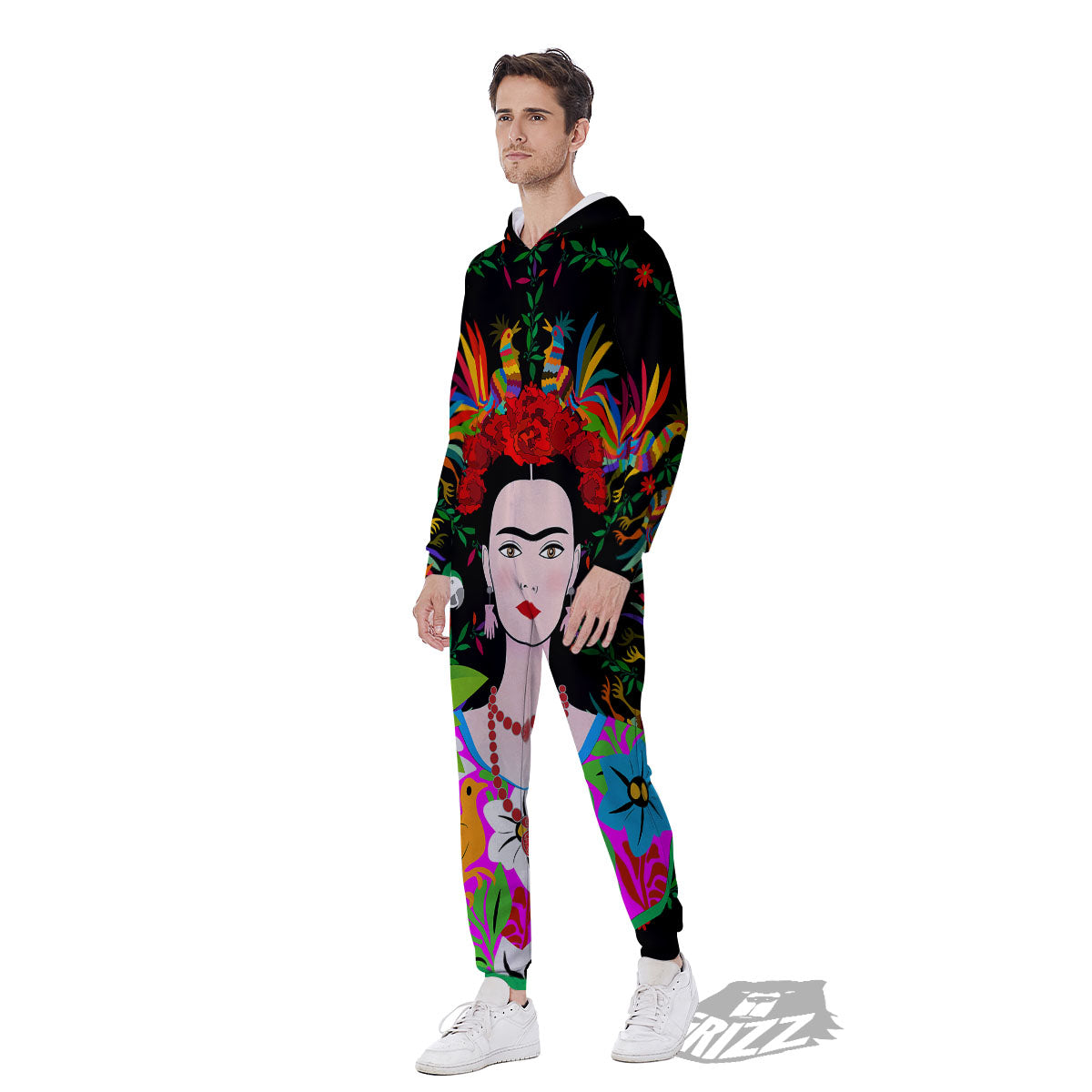 Floral And Frida Kahlo Print Men's Jumpsuit-grizzshop