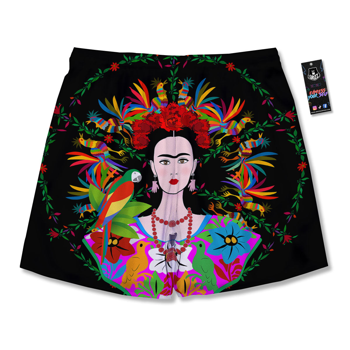 Floral And Frida Kahlo Print Men's Running Shorts-grizzshop