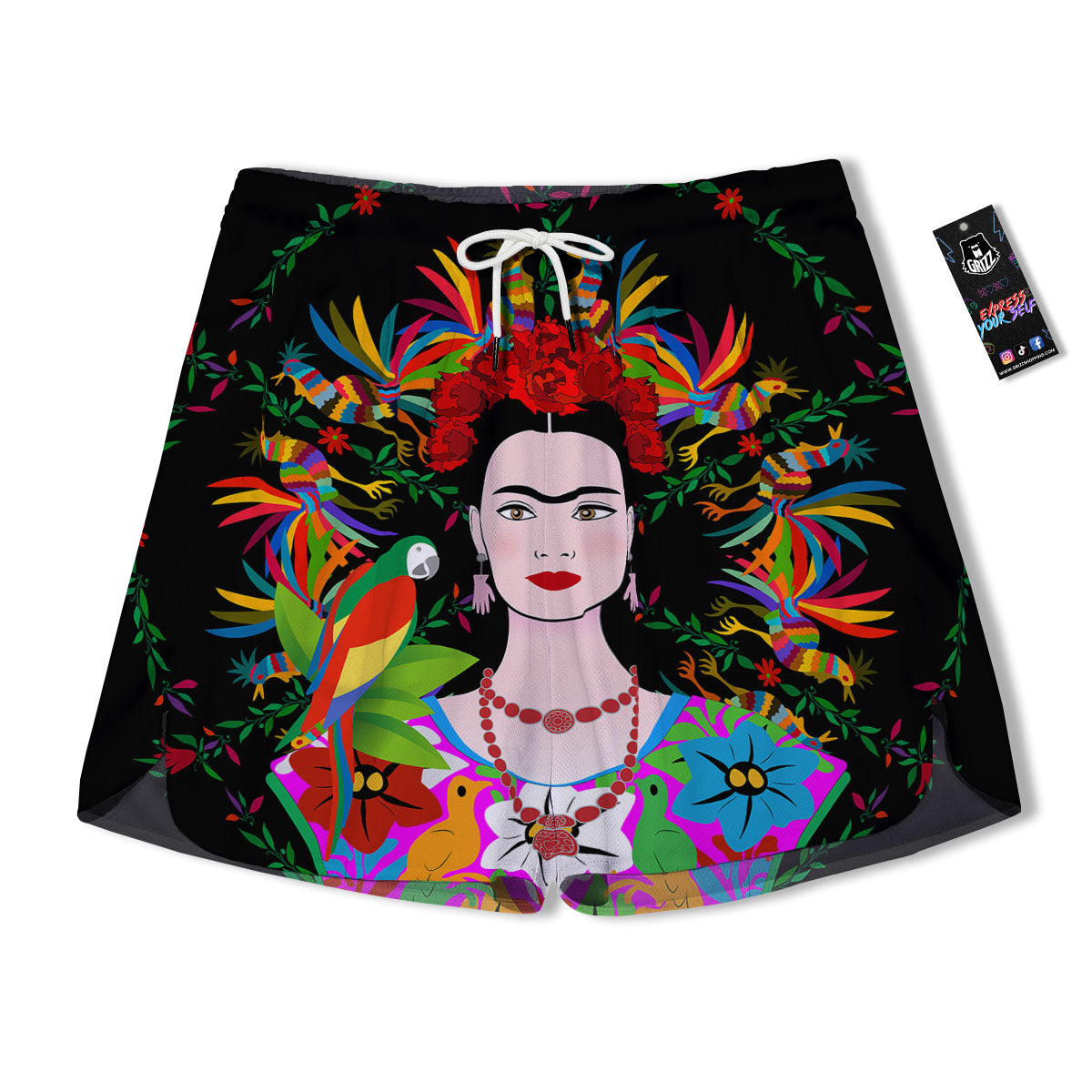 Floral And Frida Kahlo Print Men's Running Shorts-grizzshop
