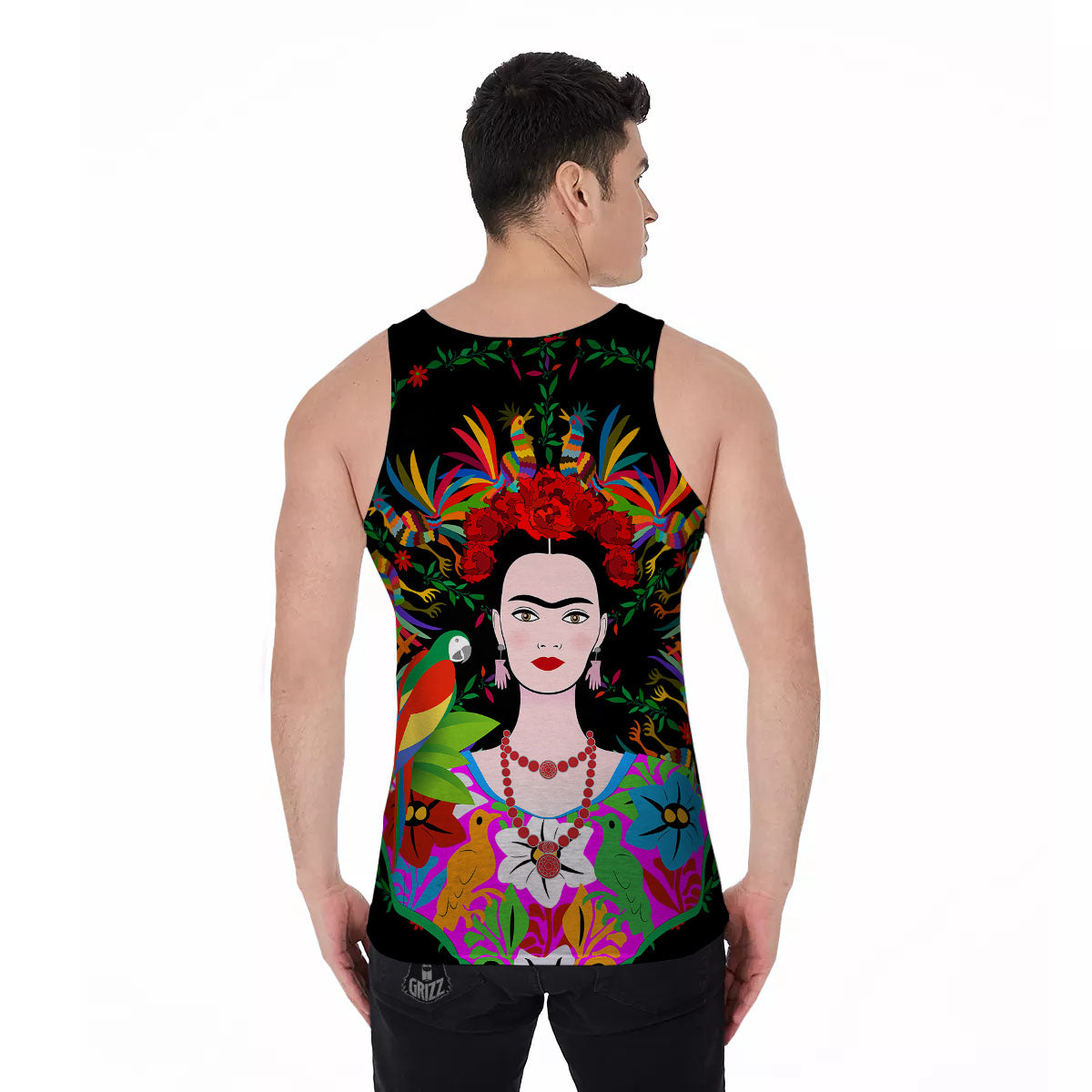 Floral And Frida Kahlo Print Men's Tank Top-grizzshop