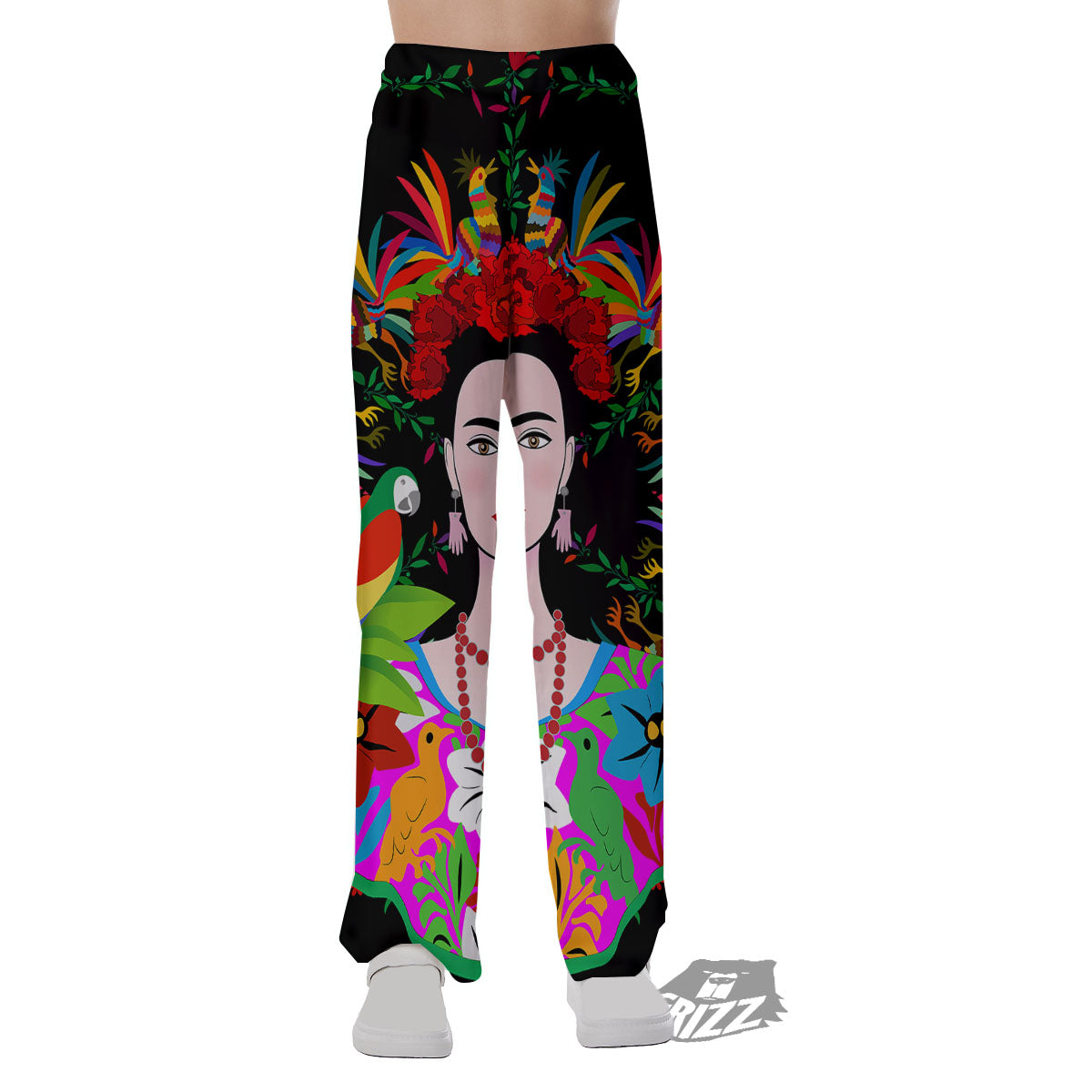 Floral And Frida Kahlo Print Pajama Pants-grizzshop