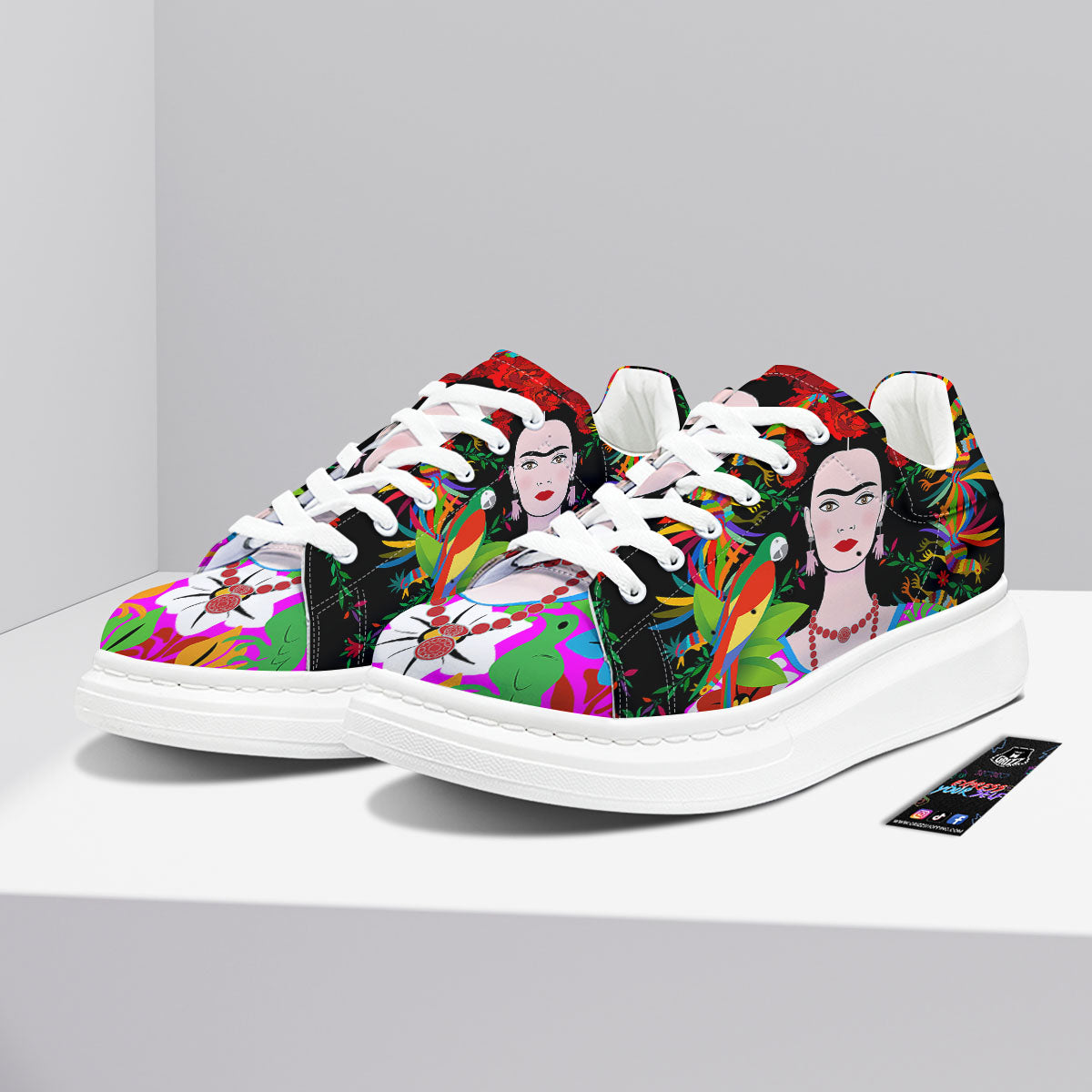 Floral And Frida Kahlo Print Platform Shoes-grizzshop