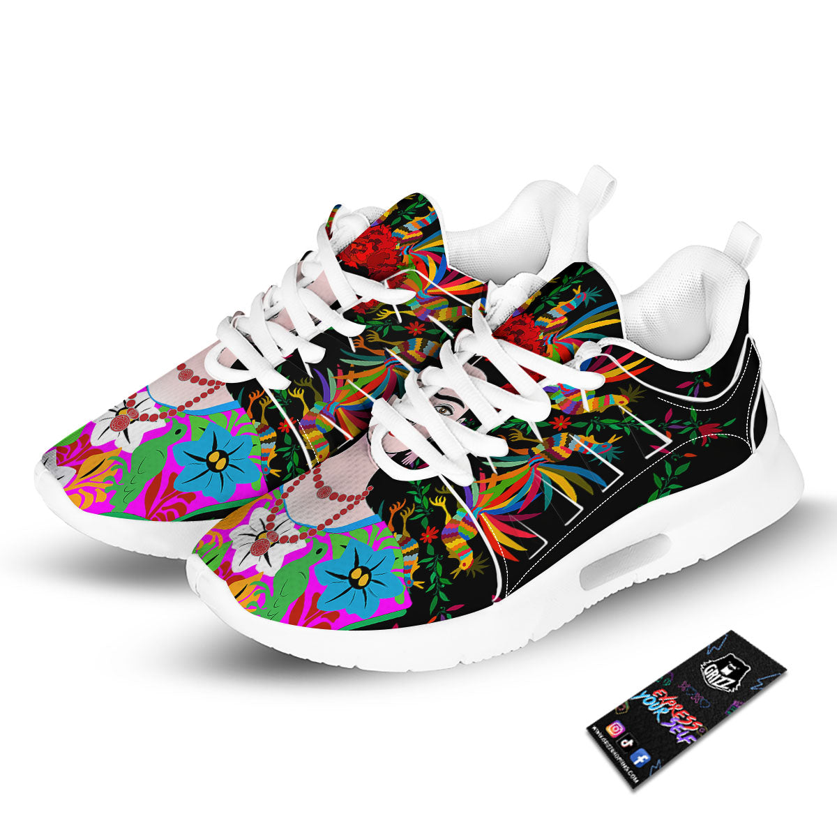 Floral And Frida Kahlo Print Tennis Shoes-grizzshop