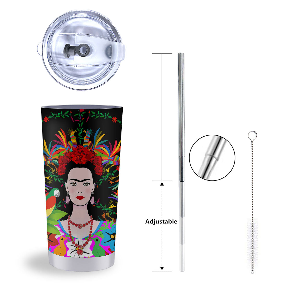 Floral And Frida Kahlo Print Tumbler-grizzshop