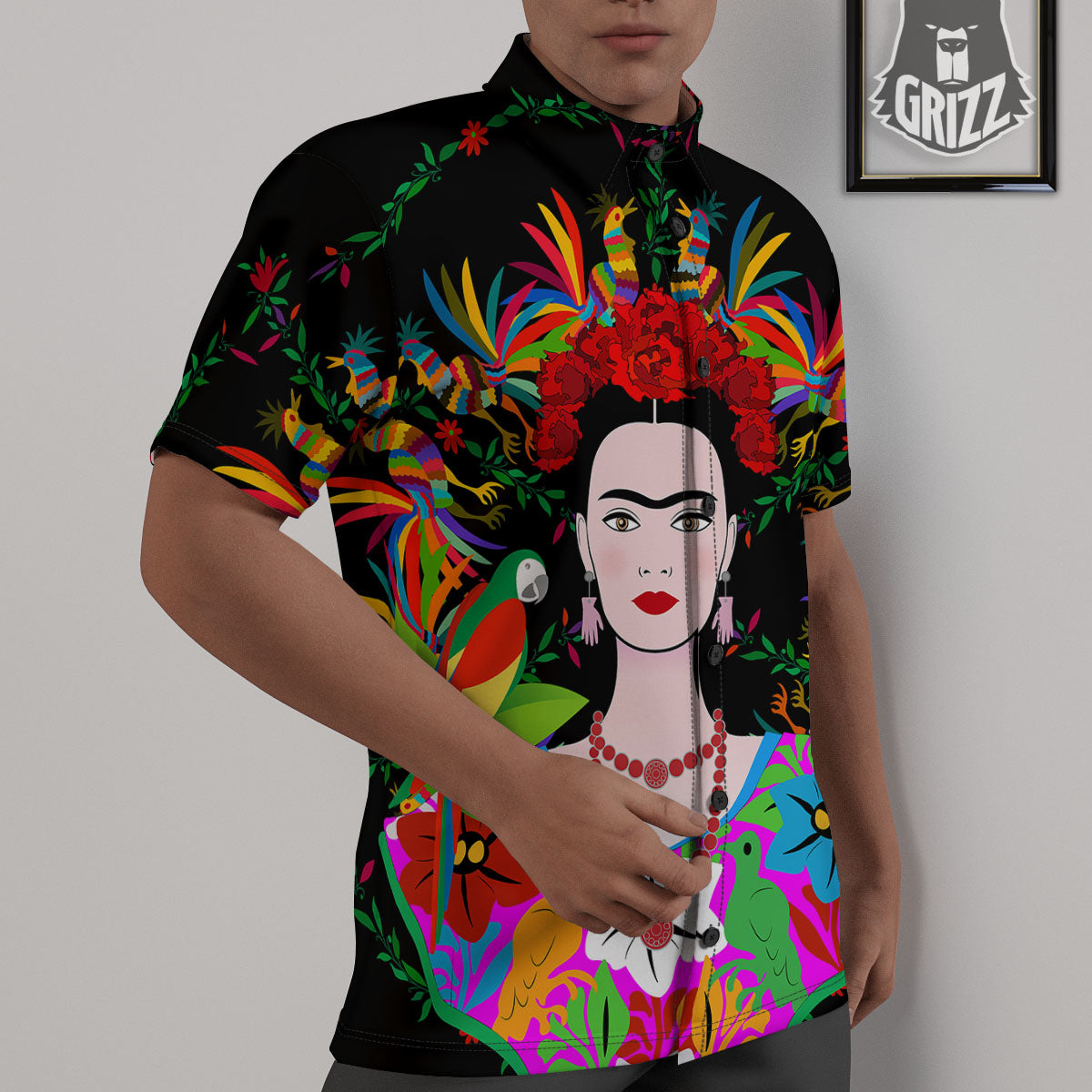 Floral And Frida Kahlo Print Untucked Shirts-grizzshop