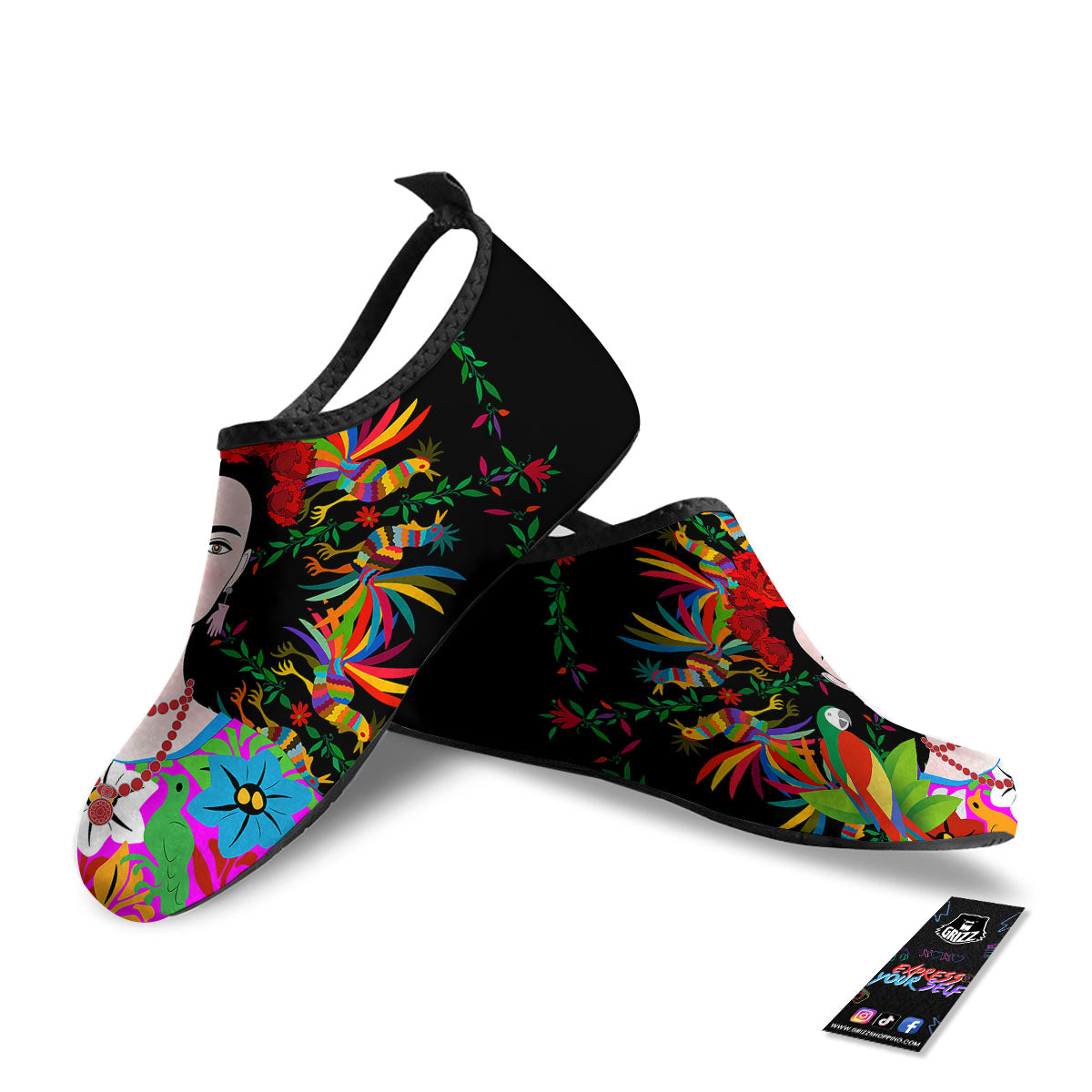 Floral And Frida Kahlo Print Water Shoes-grizzshop