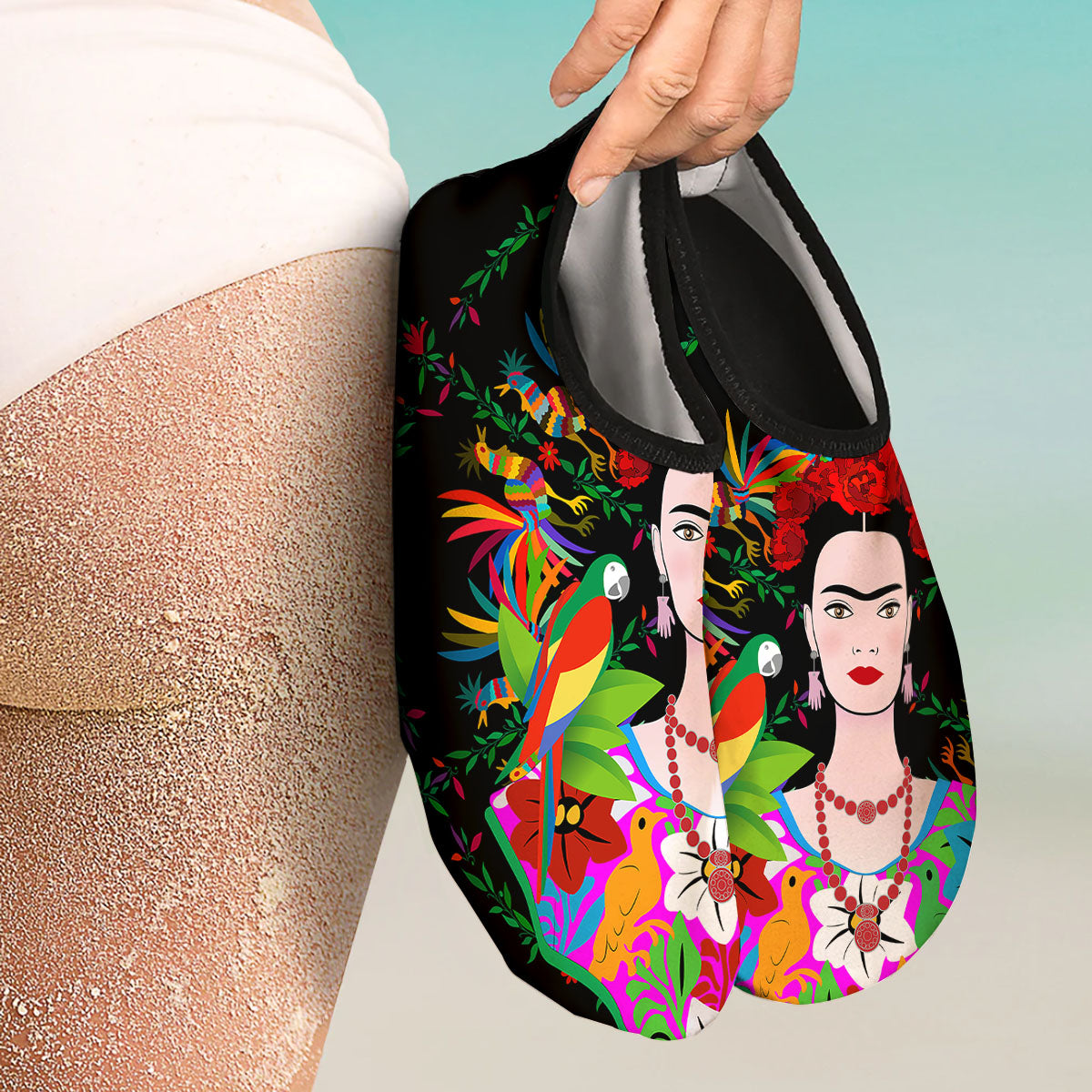 Floral And Frida Kahlo Print Water Shoes-grizzshop