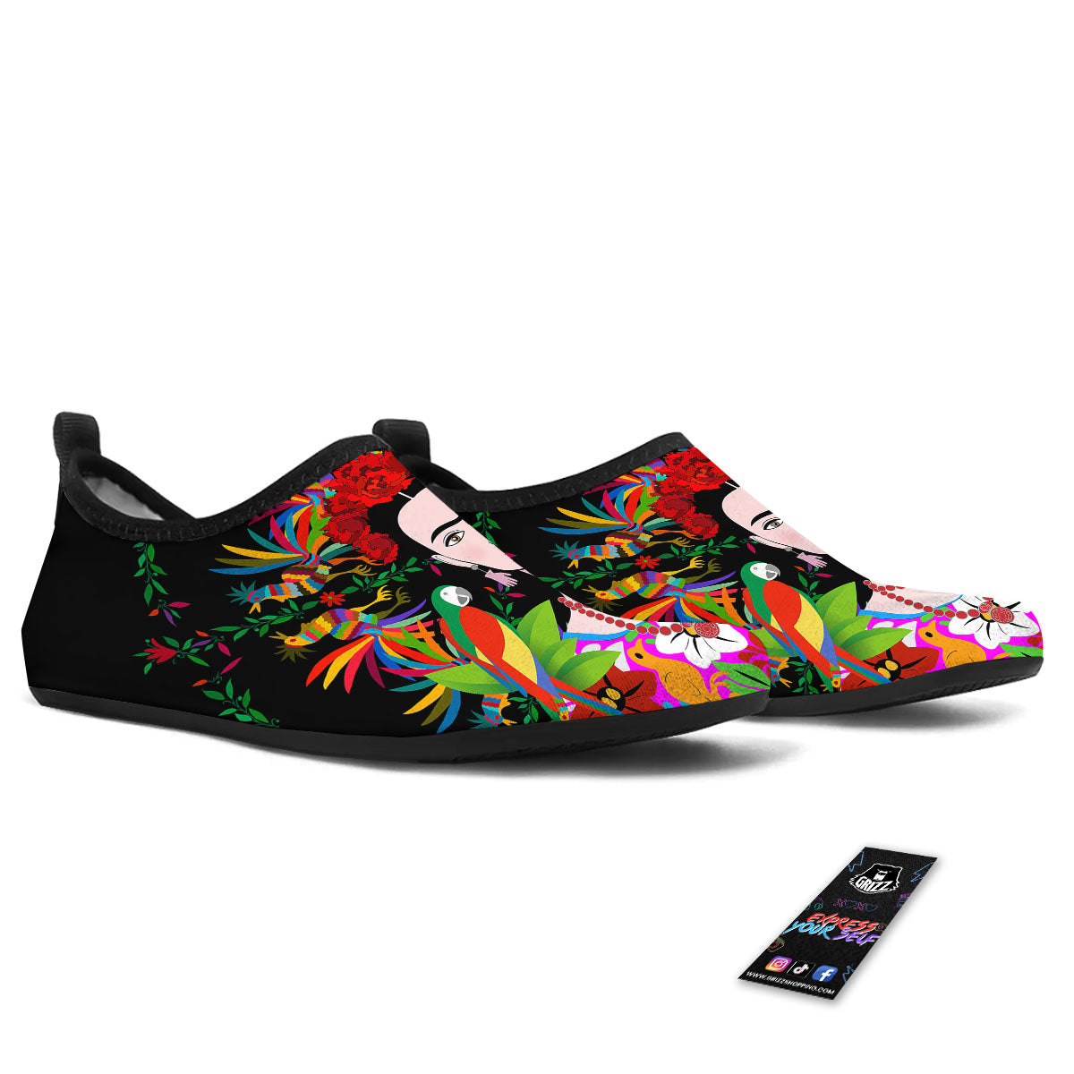 Floral And Frida Kahlo Print Water Shoes-grizzshop