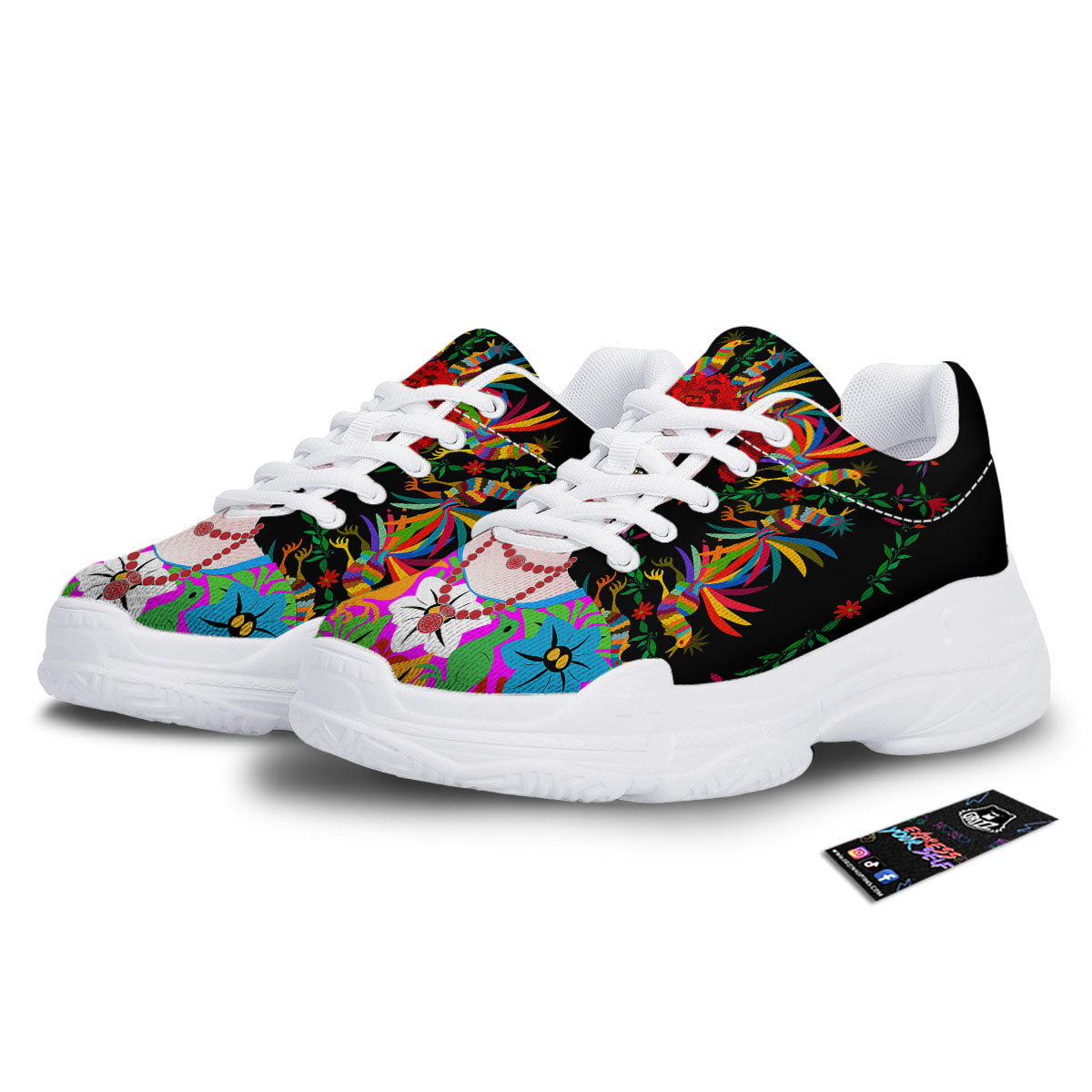 Floral And Frida Kahlo Print White Chunky Shoes-grizzshop