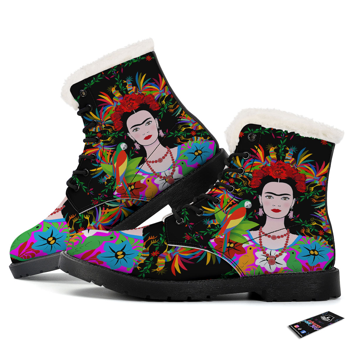 Floral And Frida Kahlo Print Winter Boots-grizzshop