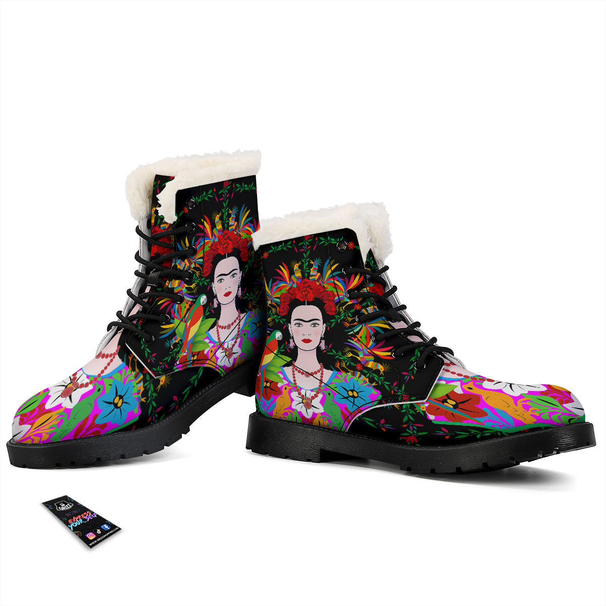 Floral And Frida Kahlo Print Winter Boots-grizzshop