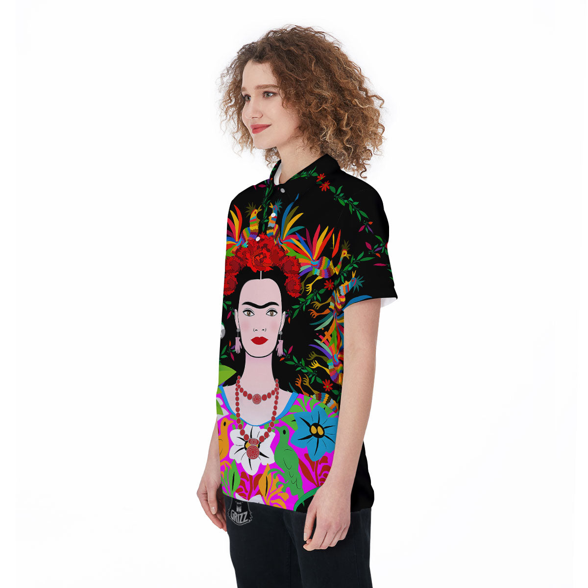 Floral And Frida Kahlo Print Women's Golf Shirts-grizzshop