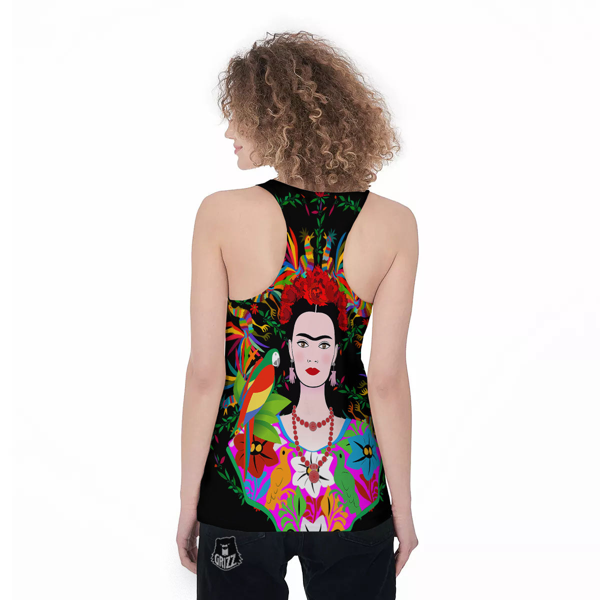 Floral And Frida Kahlo Print Women's Racerback Tank Top-grizzshop