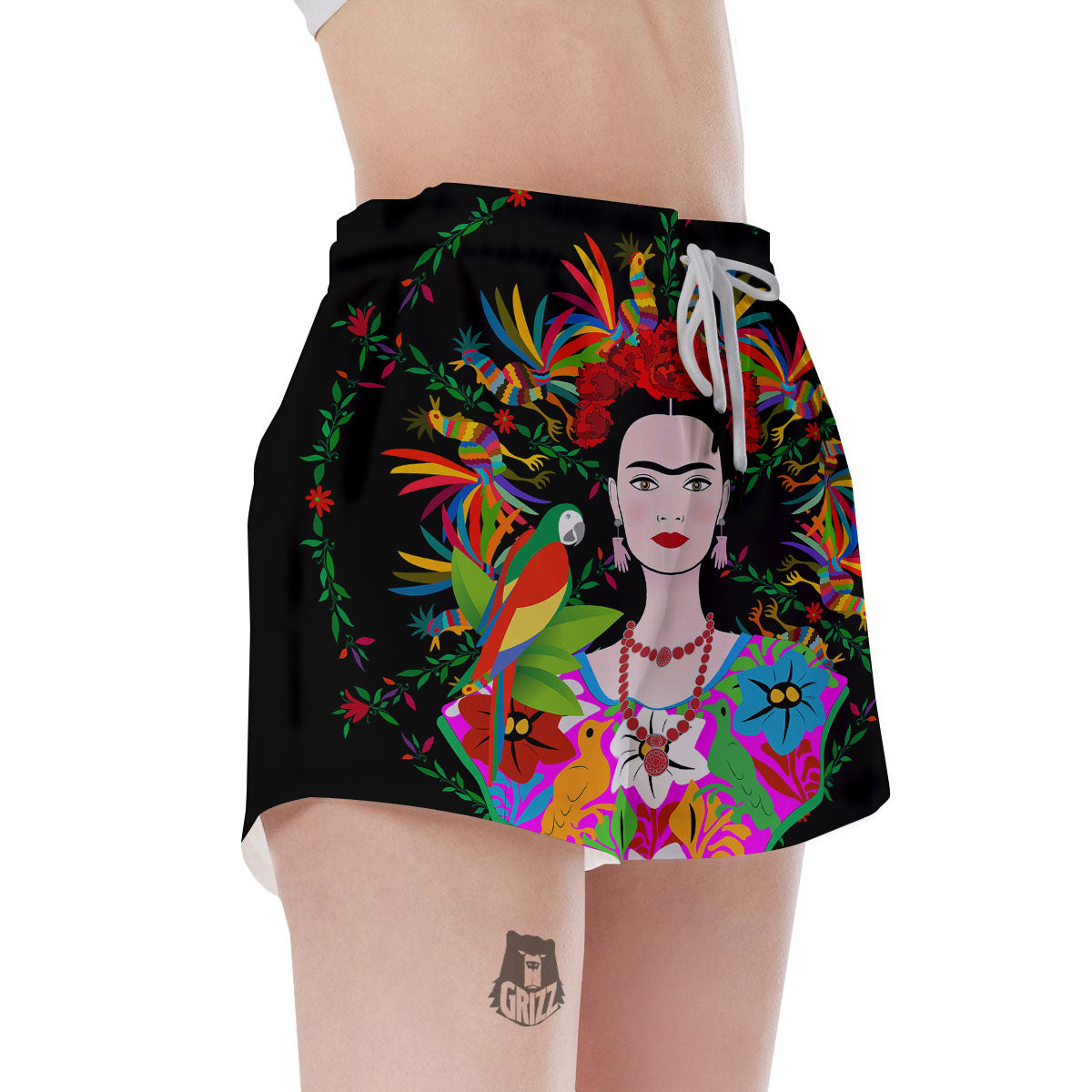 Floral And Frida Kahlo Print Women's Shorts-grizzshop