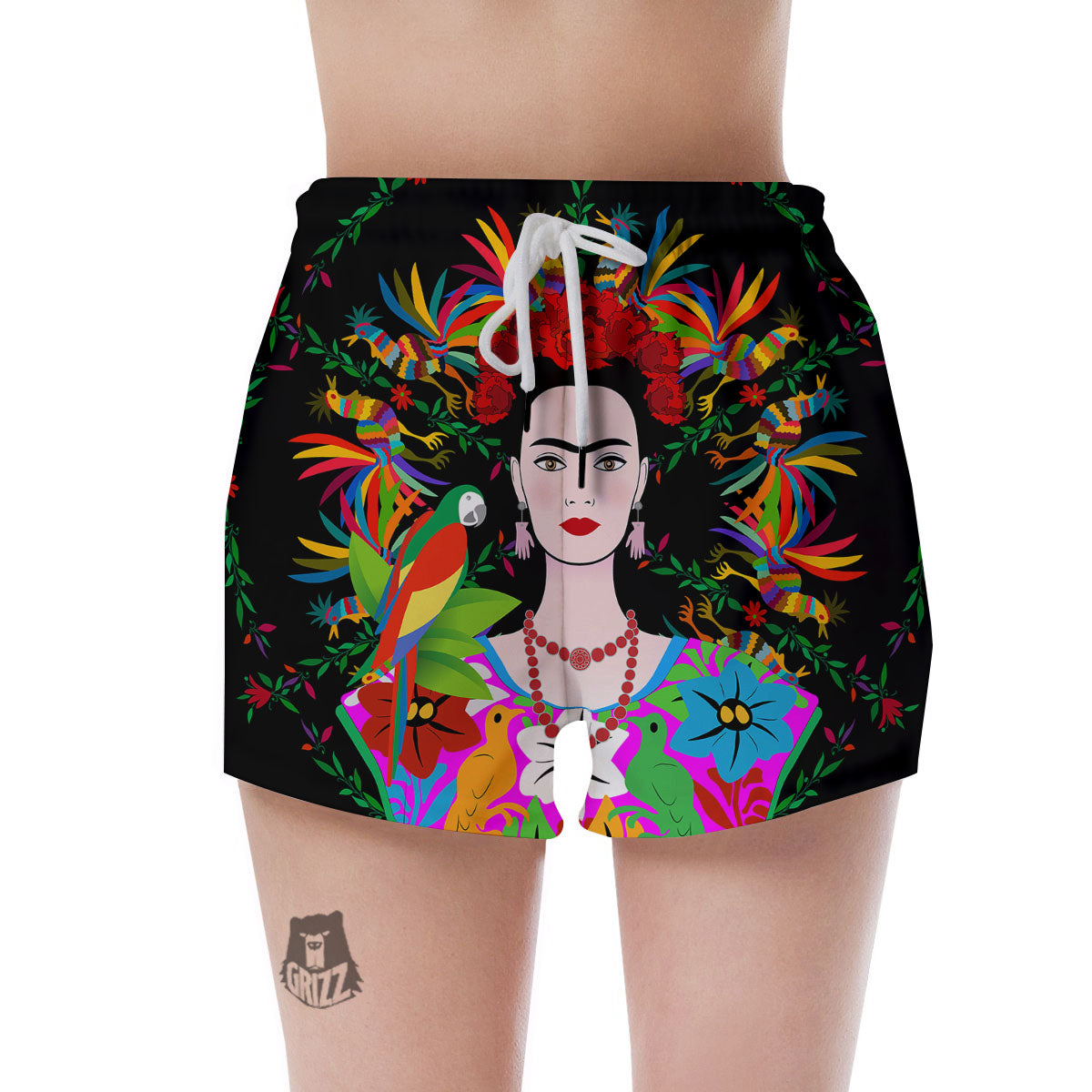 Floral And Frida Kahlo Print Women's Shorts-grizzshop