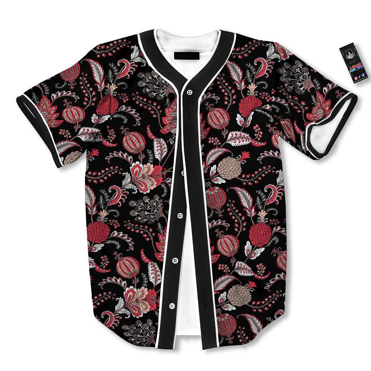 Floral And Paisley Print Pattern Baseball Jersey-grizzshop