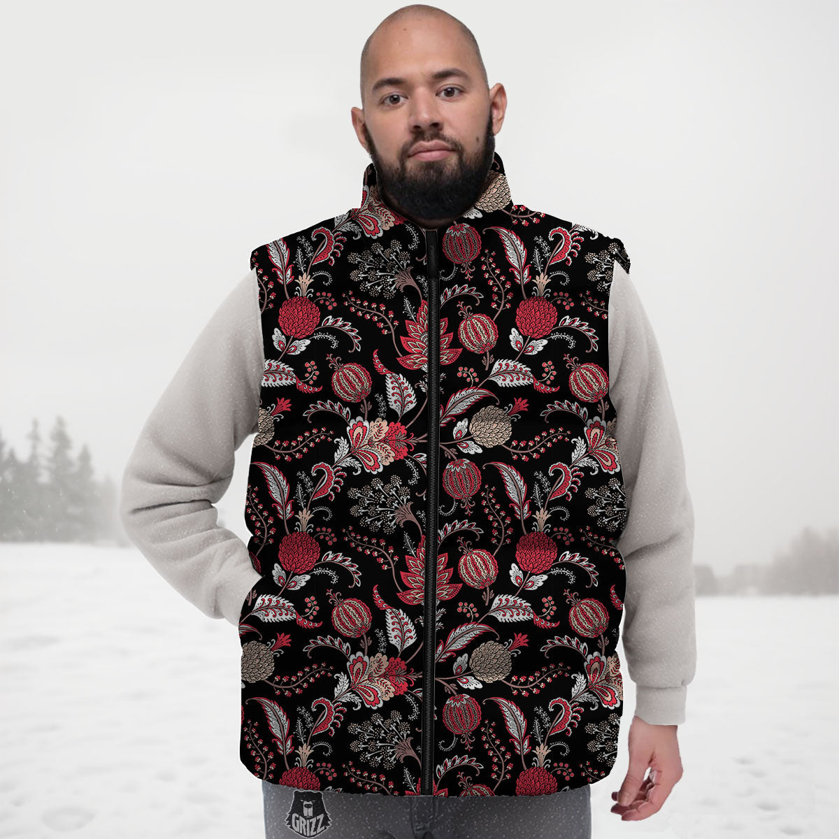Floral And Paisley Print Pattern Down Vest