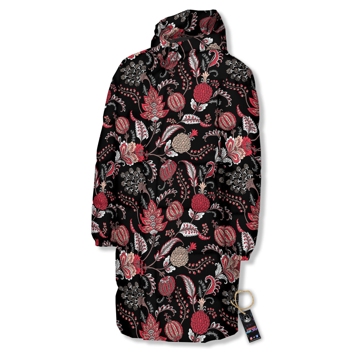 Floral And Paisley Print Pattern Long Down Jacket-grizzshop