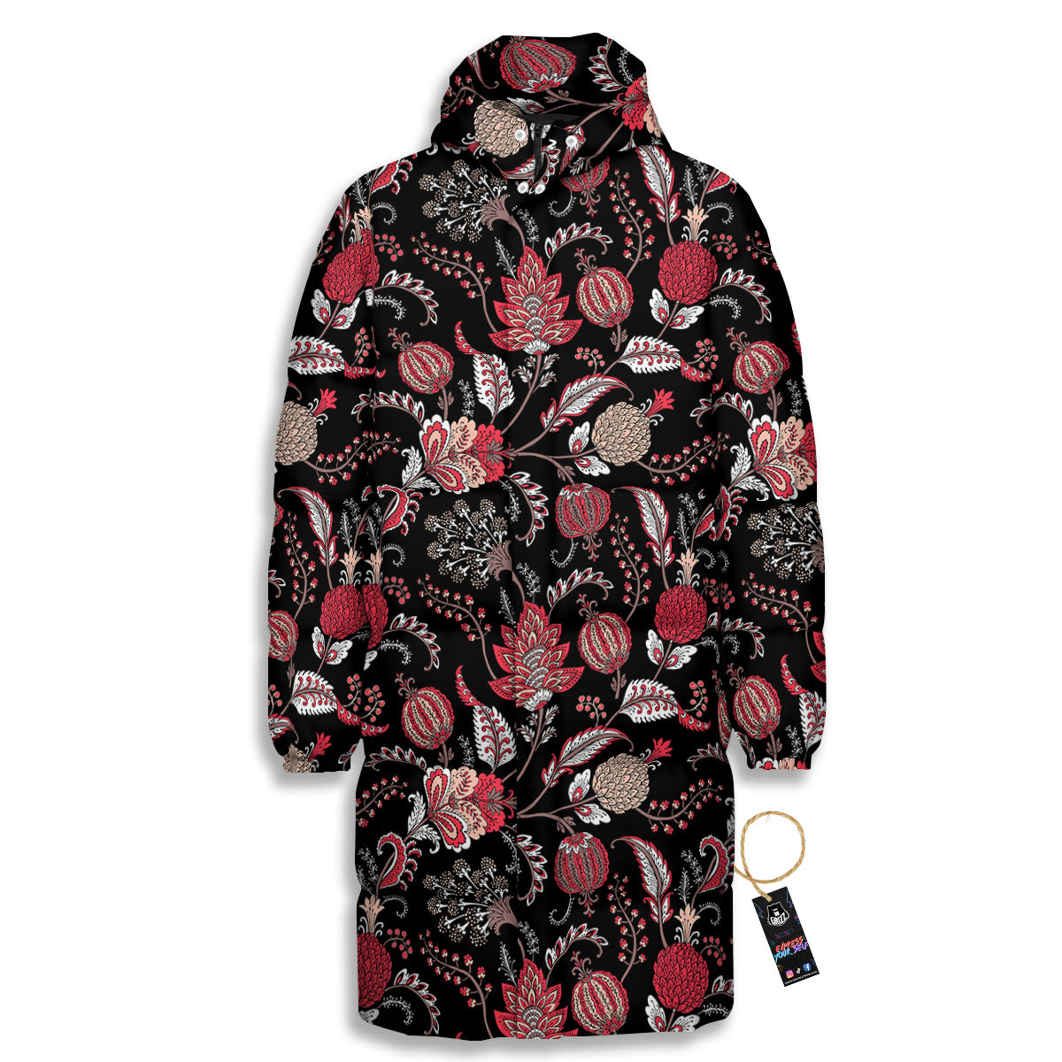 Floral And Paisley Print Pattern Long Down Jacket-grizzshop