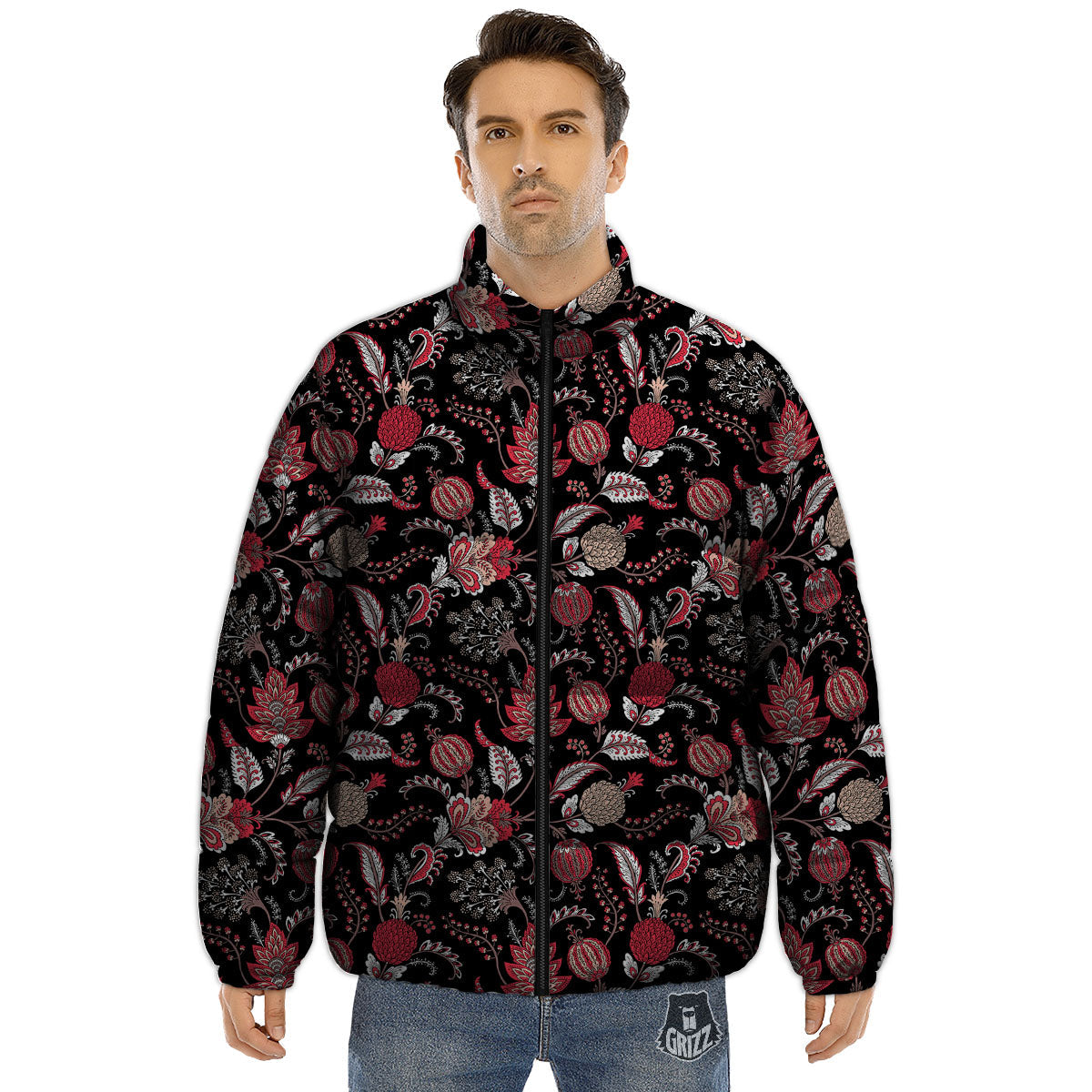 Floral And Paisley Print Pattern Puffer Jacket-grizzshop