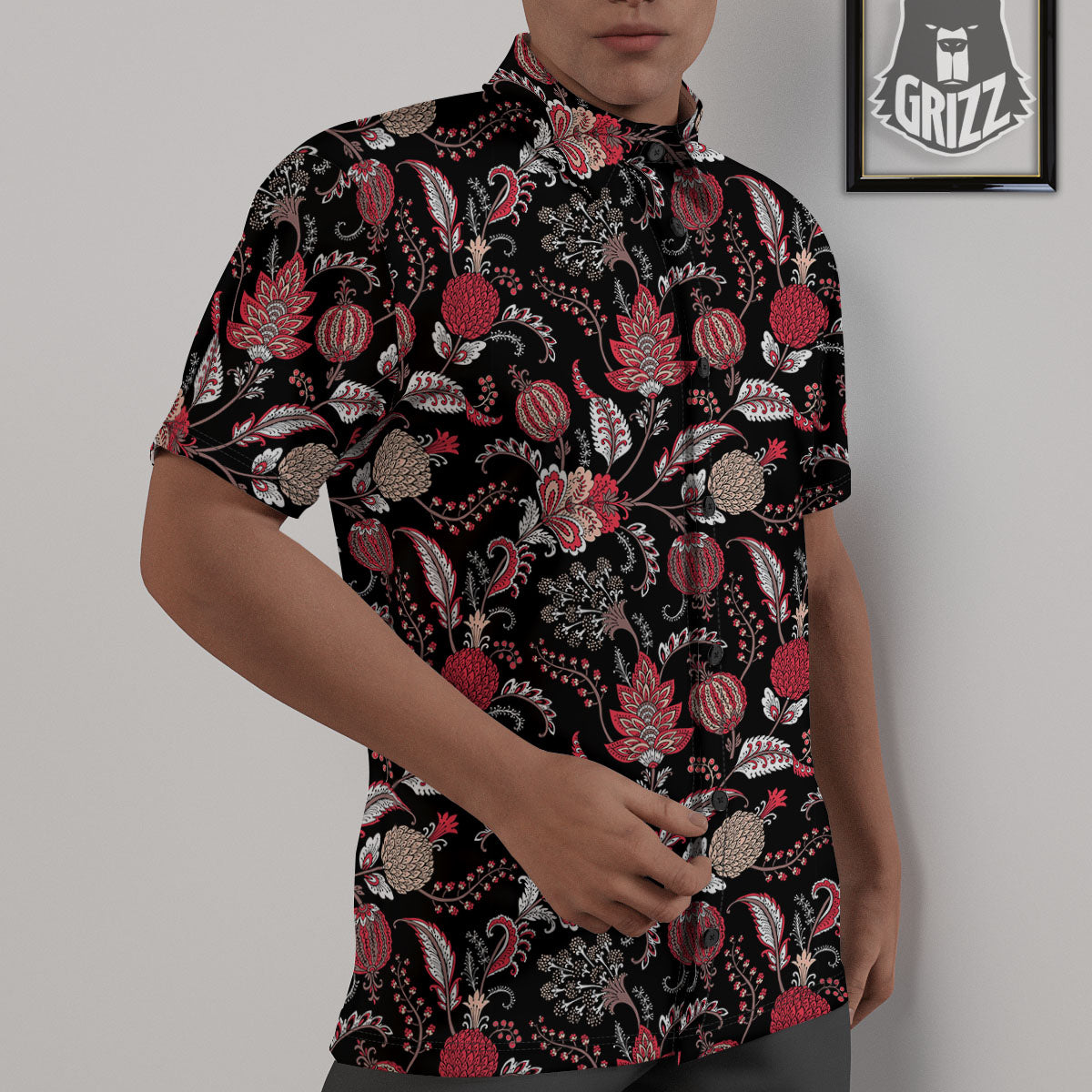 Floral And Paisley Print Pattern Untucked Shirts-grizzshop