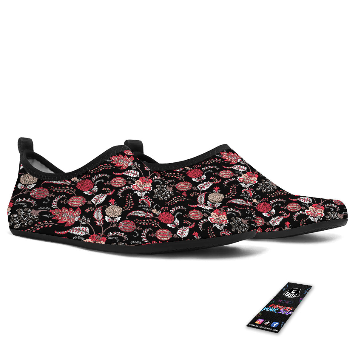 Floral And Paisley Print Pattern Water Shoes-grizzshop