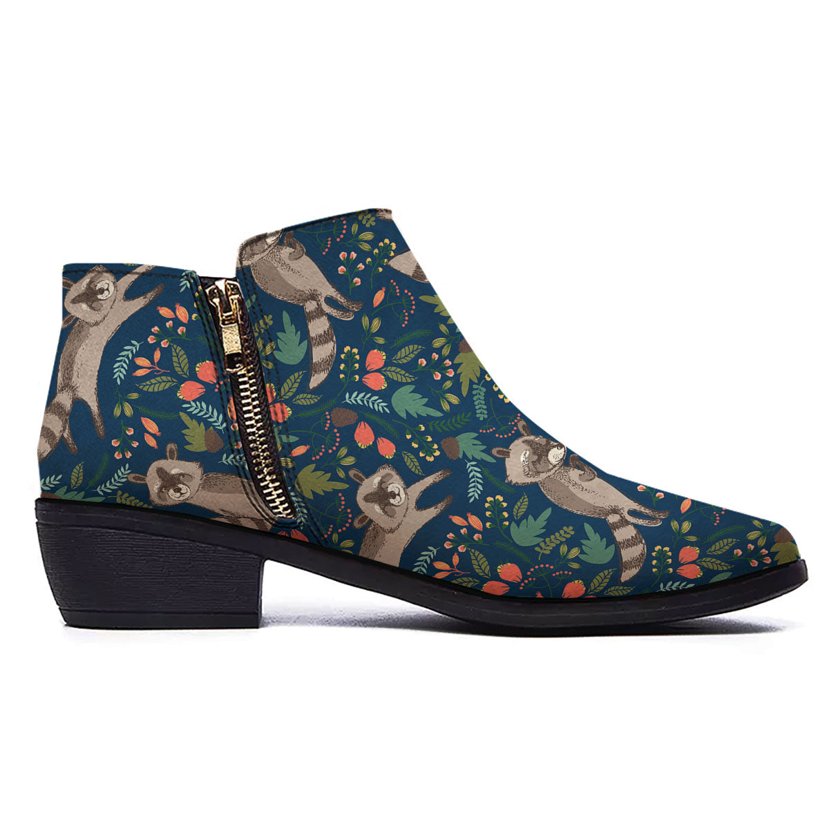 Floral And Raccoon Print Pattern Ankle Boots-grizzshop