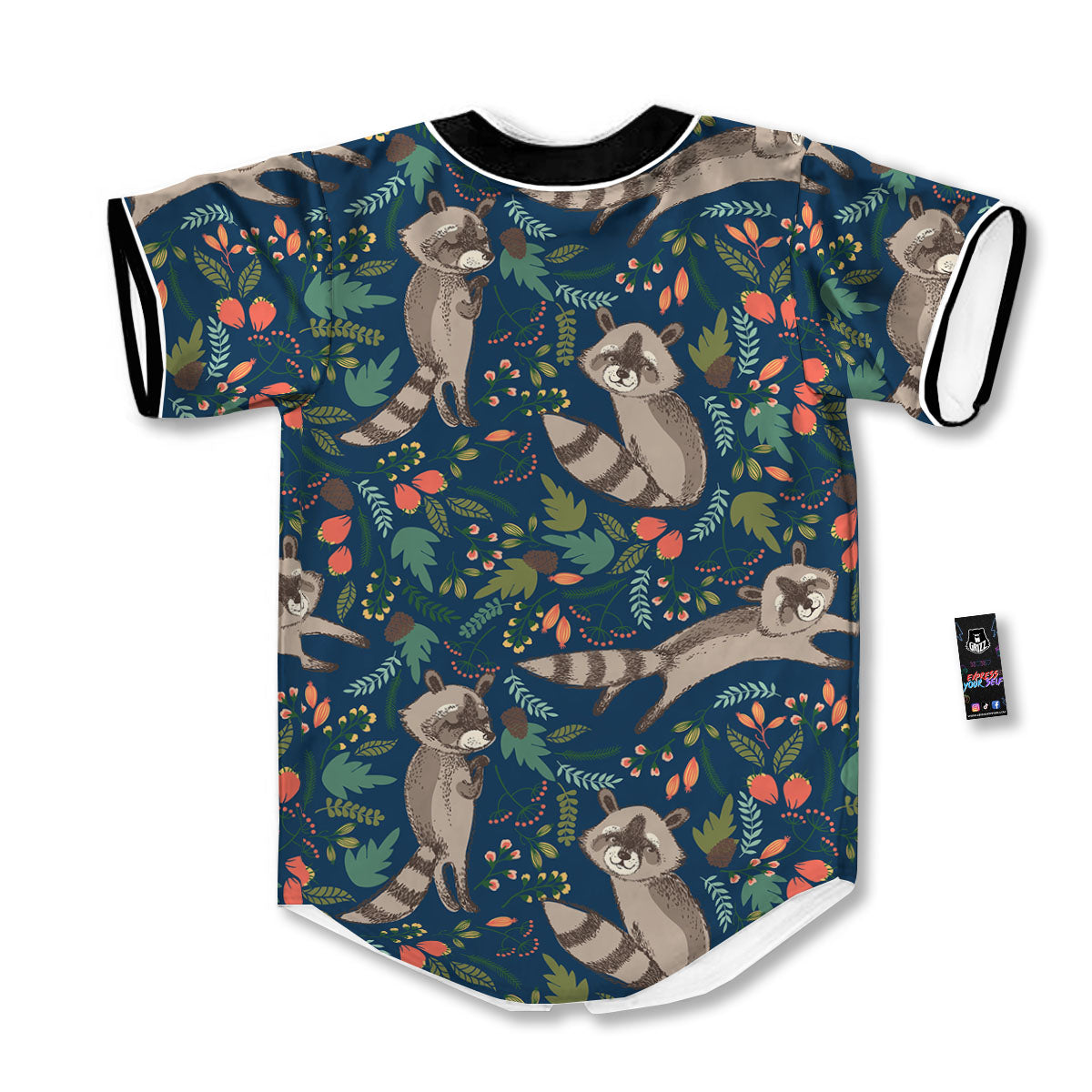 Floral And Raccoon Print Pattern Baseball Jersey-grizzshop