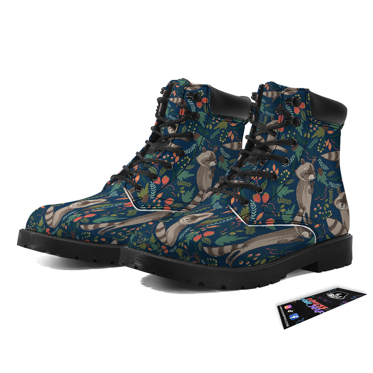 Floral And Raccoon Print Pattern Boots-grizzshop