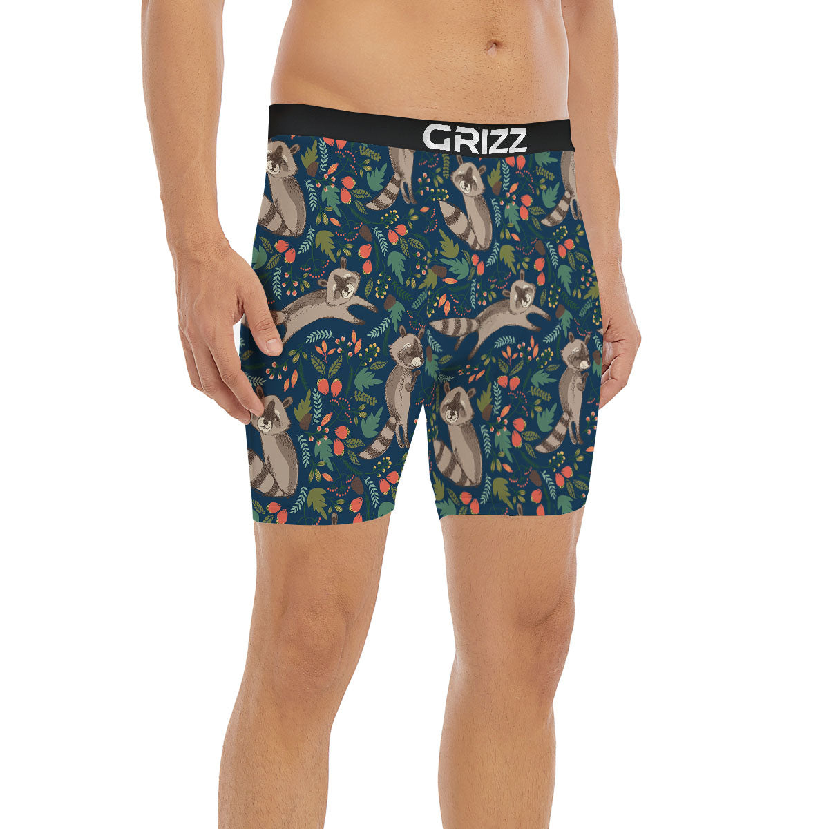 Floral And Raccoon Print Pattern Boxer Briefs-grizzshop