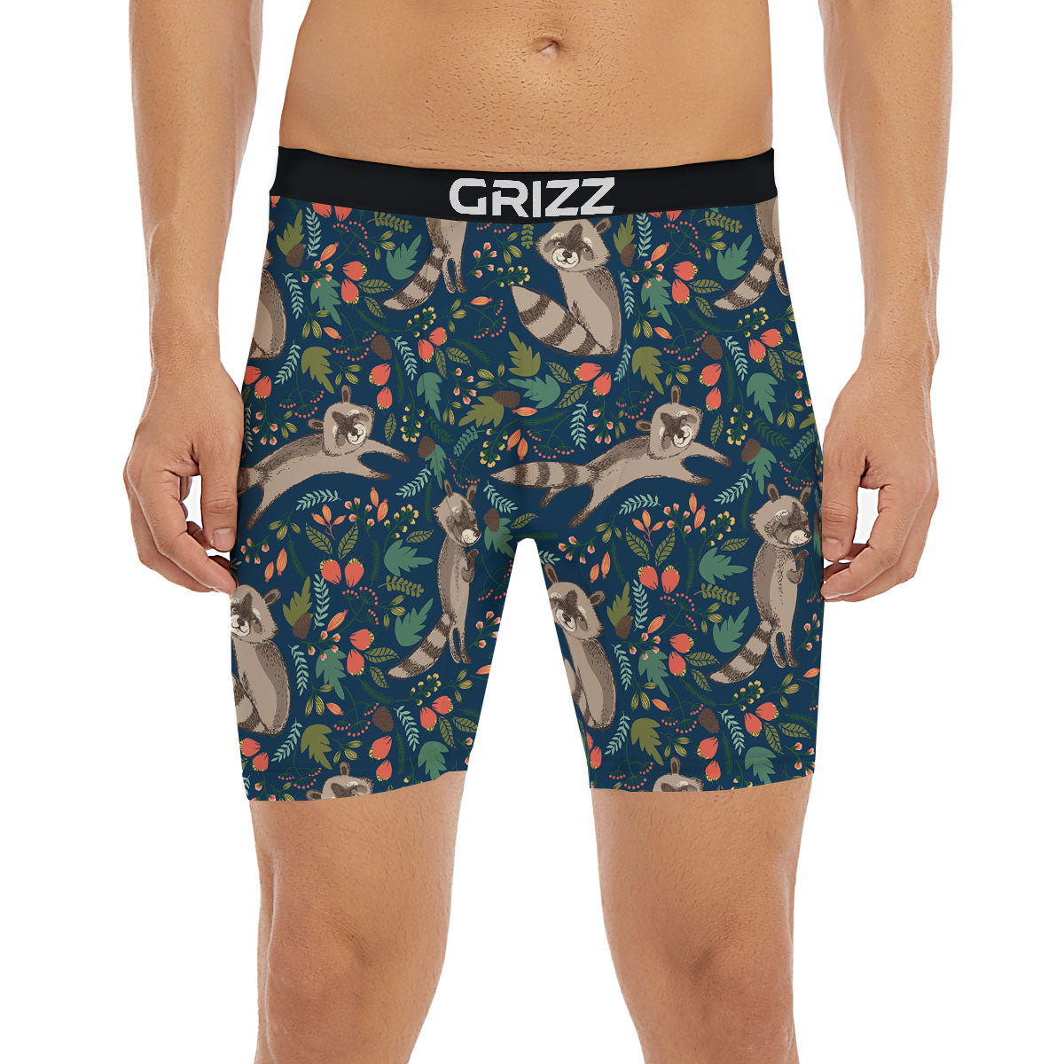Floral And Raccoon Print Pattern Boxer Briefs-grizzshop