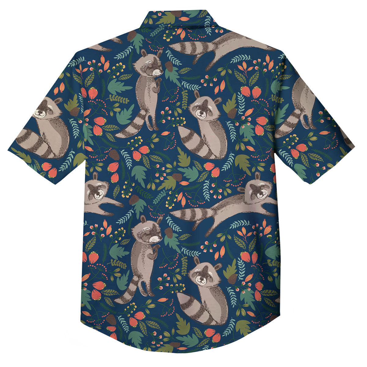Floral And Raccoon Print Pattern Button Up Shirt-grizzshop
