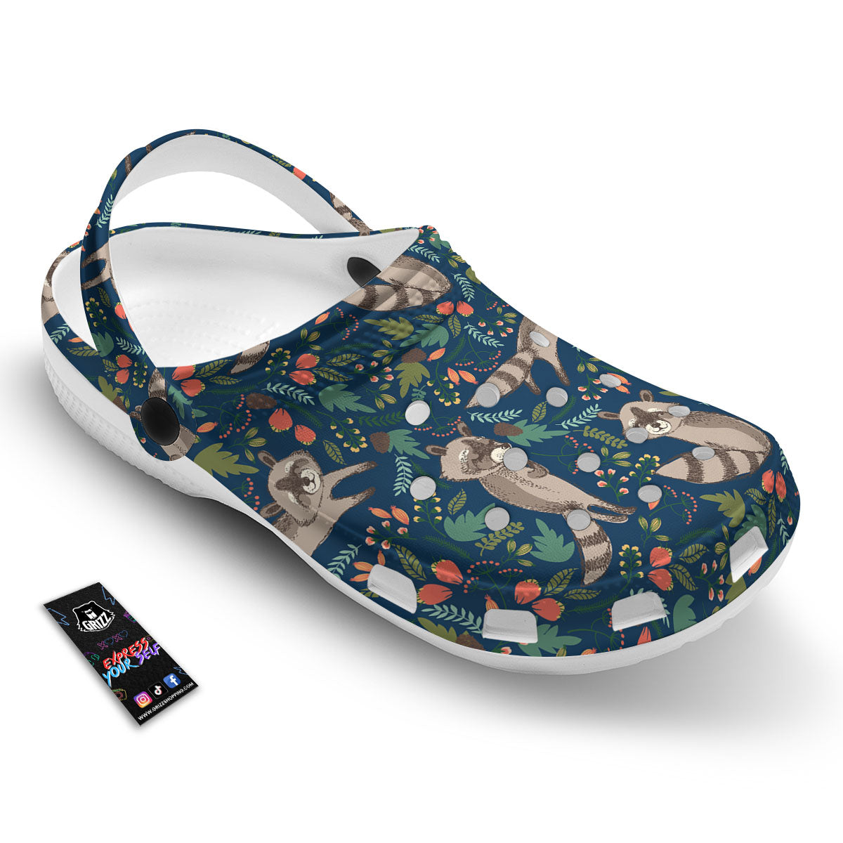 Floral And Raccoon Print Pattern Clog-grizzshop