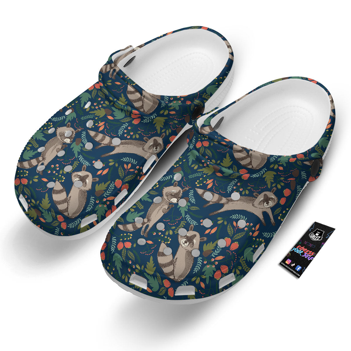 Floral And Raccoon Print Pattern Clog-grizzshop