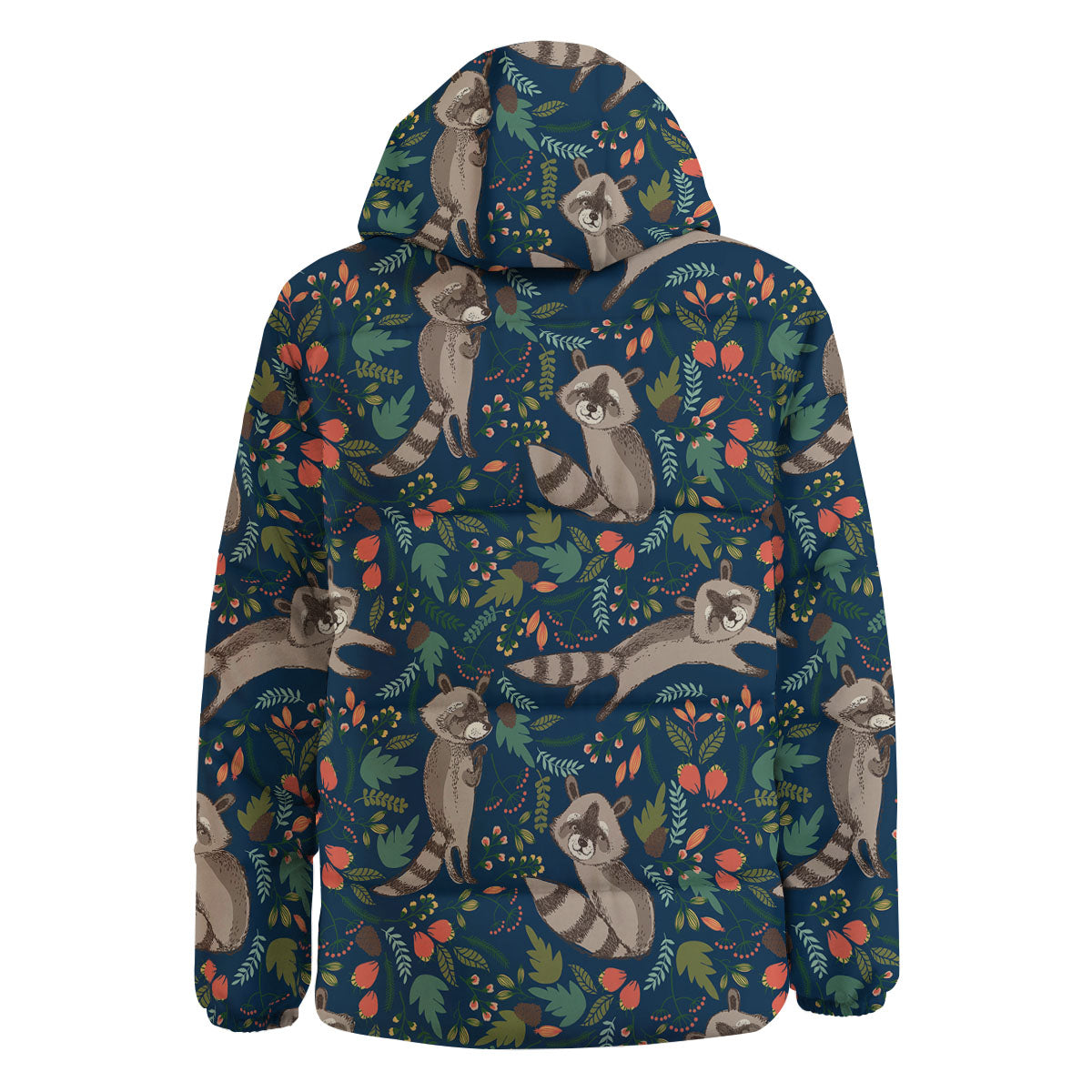 Floral And Raccoon Print Pattern Down Jacket-grizzshop