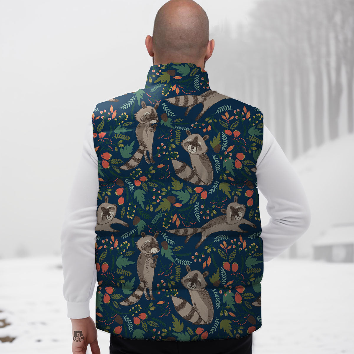 Floral And Raccoon Print Pattern Down Vest