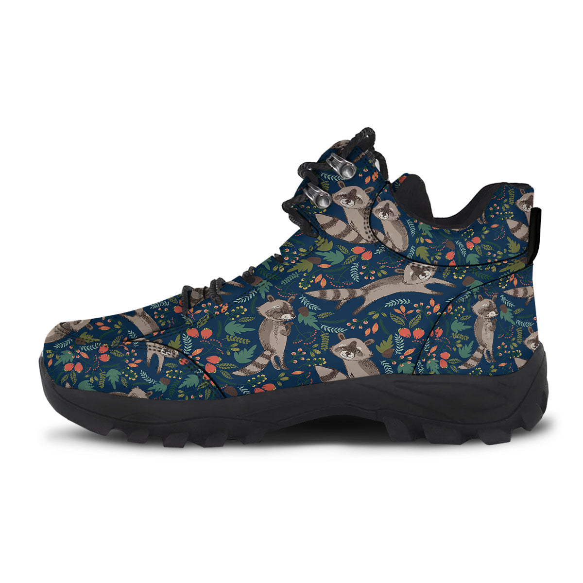 Floral And Raccoon Print Pattern Hiking Shoes-grizzshop