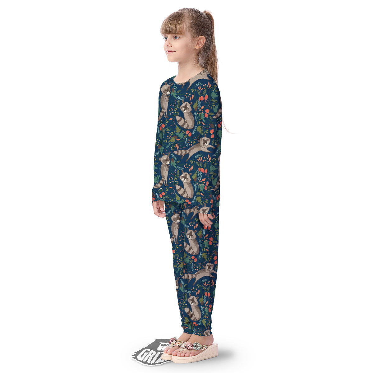 Floral And Raccoon Print Pattern Kid's Pajamas-grizzshop