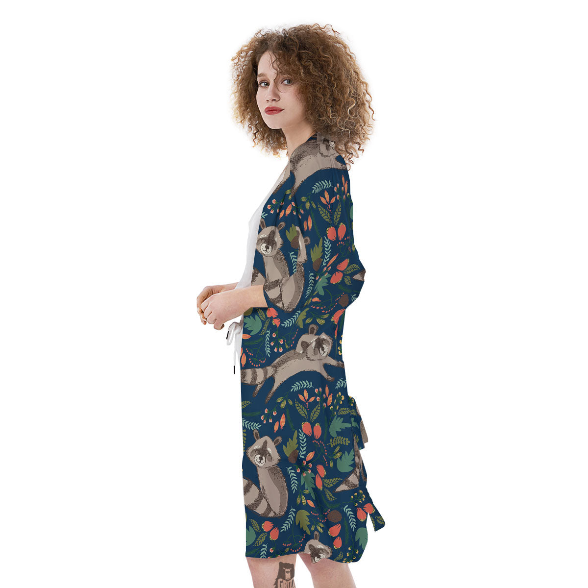 Floral And Raccoon Print Pattern Kimono-grizzshop