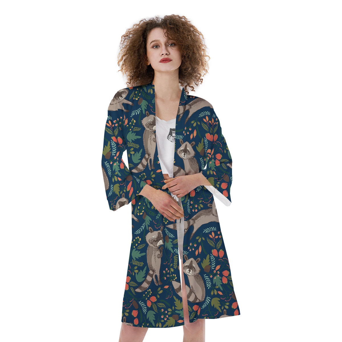 Floral And Raccoon Print Pattern Kimono-grizzshop
