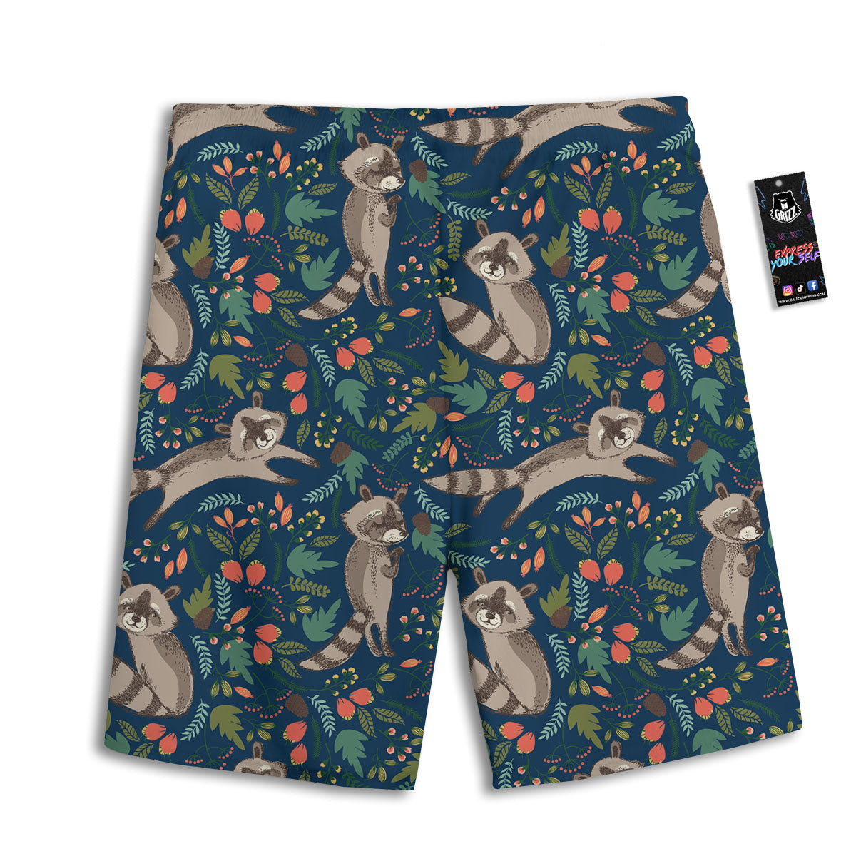 Floral And Raccoon Print Pattern Men's Athletic Shorts