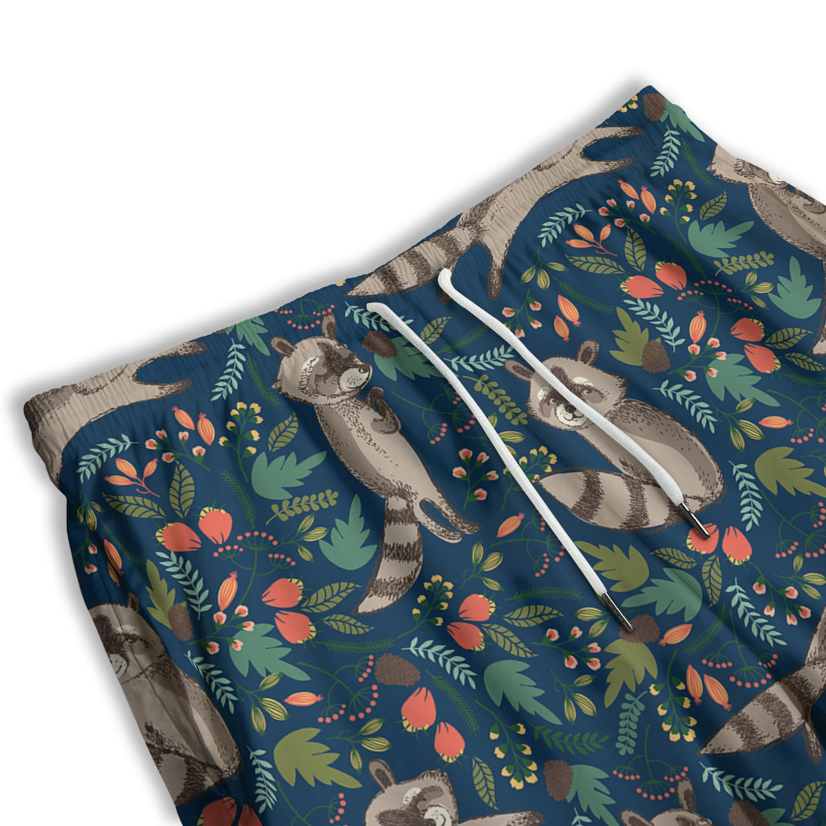 Floral And Raccoon Print Pattern Men's Athletic Shorts