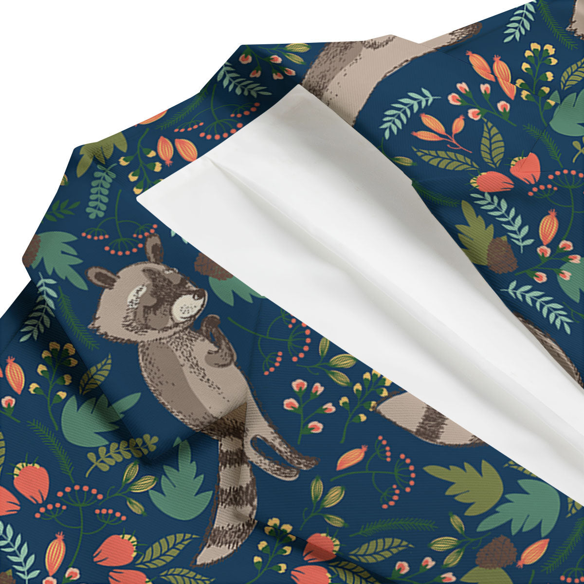 Floral And Raccoon Print Pattern Men's Blazer-grizzshop