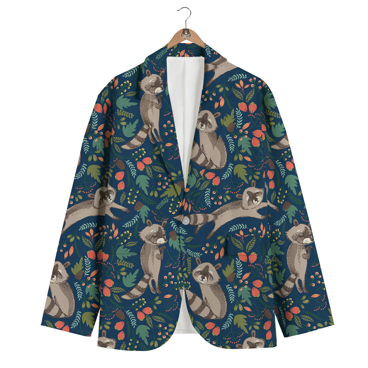 Floral And Raccoon Print Pattern Men's Blazer-grizzshop