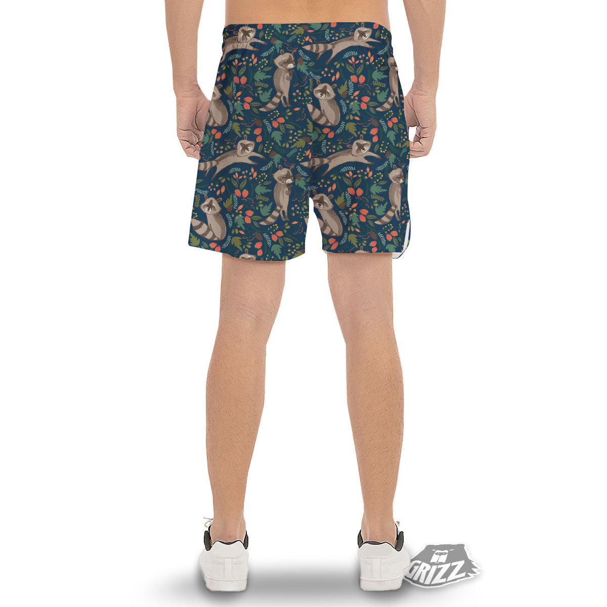 Floral And Raccoon Print Pattern Men's Gym Shorts-grizzshop