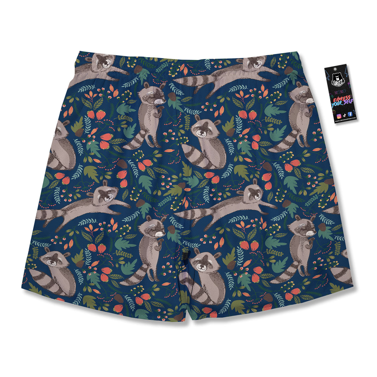 Floral And Raccoon Print Pattern Men's Running Shorts-grizzshop