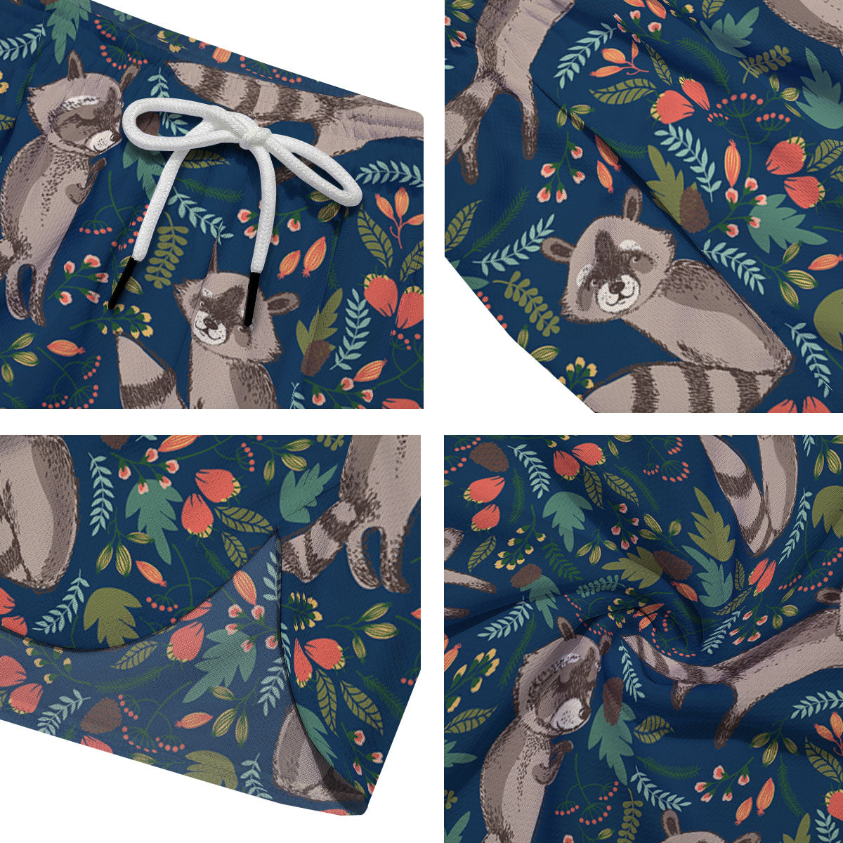 Floral And Raccoon Print Pattern Men's Running Shorts-grizzshop