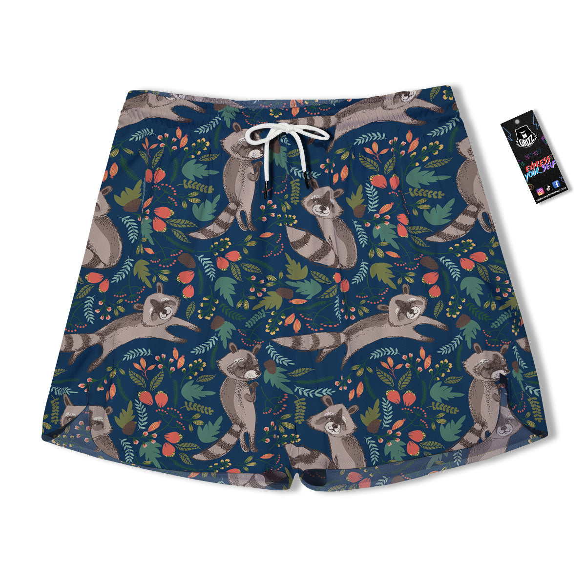 Floral And Raccoon Print Pattern Men's Running Shorts-grizzshop